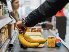 Bananas on a grocery store checkout lane