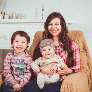 woman with two children