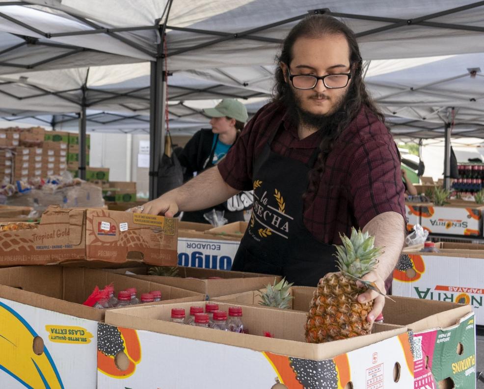Man at a food distribution center